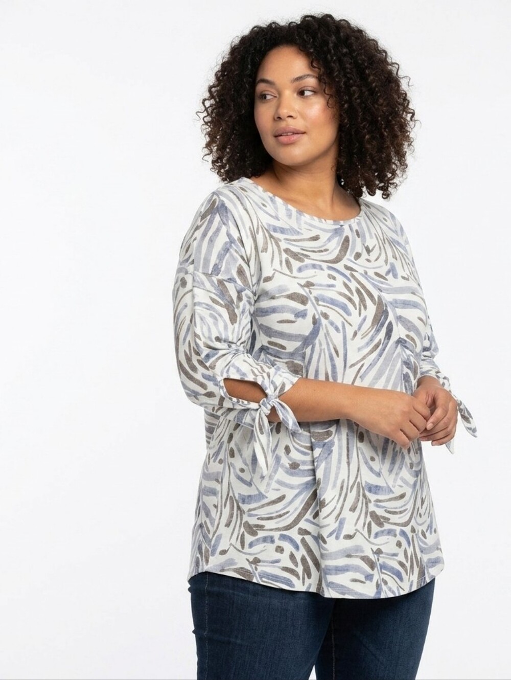 Pure Essence Plus Size Women's Blue and Brown Patterned Blouse